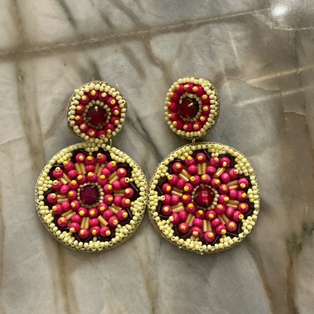 Fab'rik Vibrant Pink And Yellow Beaded Earrings